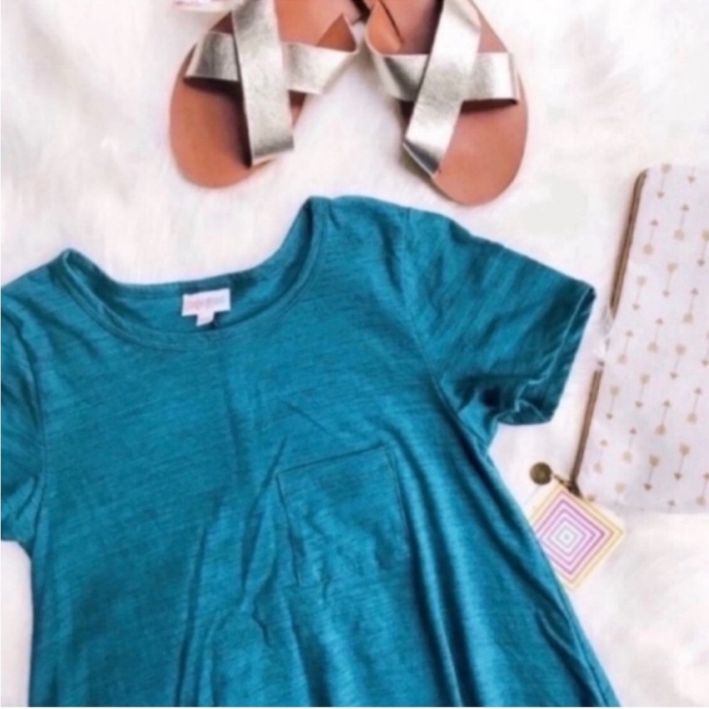 LuLaRoe Original Carly Dress Teal Micro Stripe